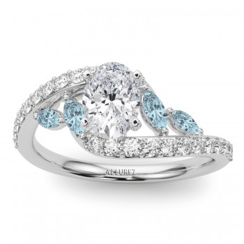 Swirl Design Lab Grown Diamond & Marquise Lab Aquamarine Engagement Ring 14K White Gold (0.63ct)